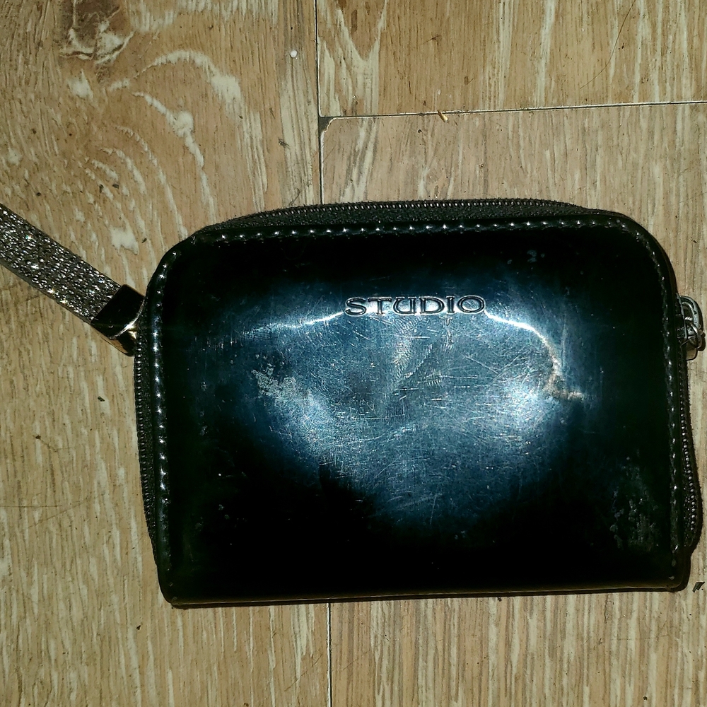 Studio Shiny Black Wallet with Glitter Strap